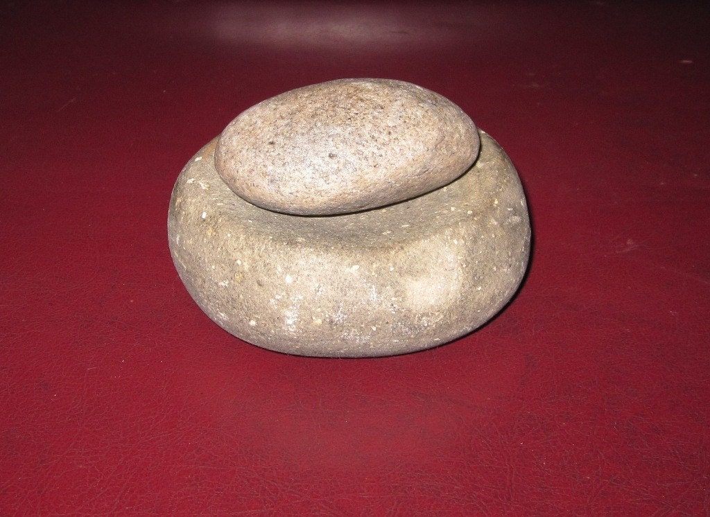 Rustic Carved Stone Mortar and Pestle