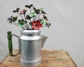 Simple Prairie  Bouquet of Metal Flowers  In Vintage Coffee Pot Vase
