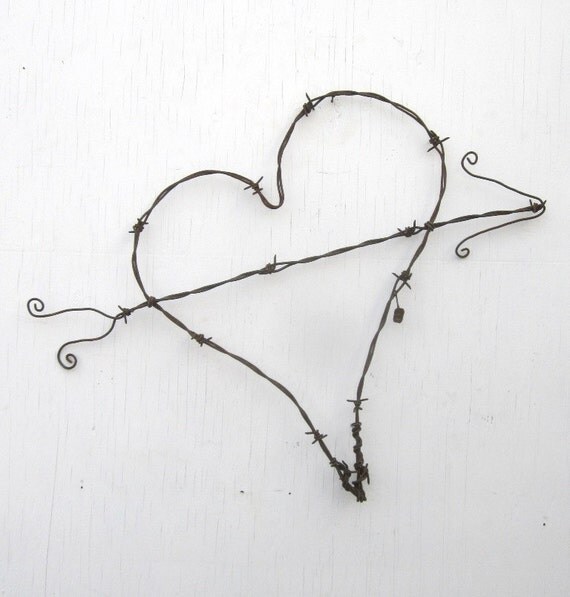 Gnarly Barbs Large Rustic Barbed Wire Heart With Arrow Made to Order