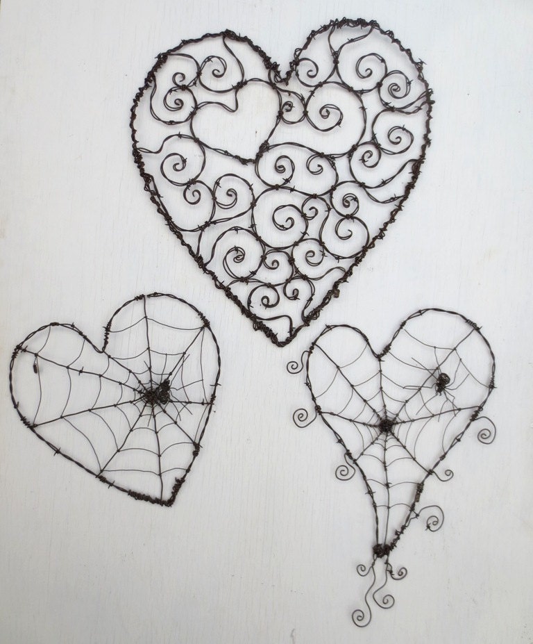 Wonky Barbed Wire Heart With Spider Web And Spider Made To Order