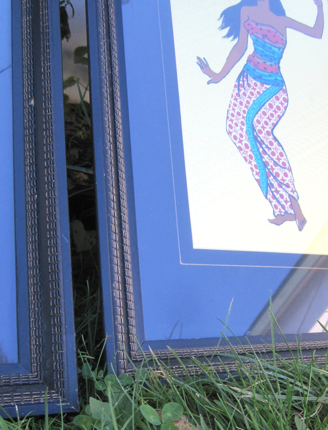 Vintage 1940's-1950's Exotic Dancers Hand Painted Gold Foil Backed Framed Picture Set