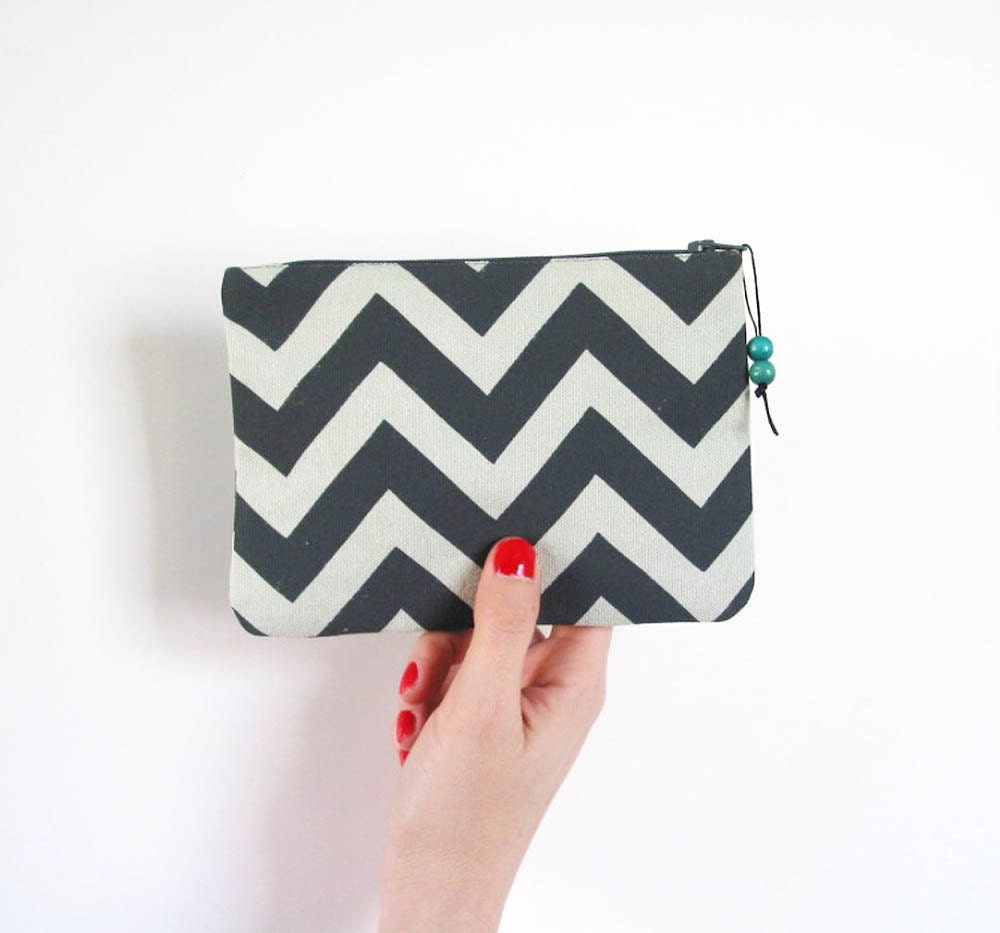 Seconds Sale Chevron Stripe Change Purse Gray on Gray Screenprinted and Recycled