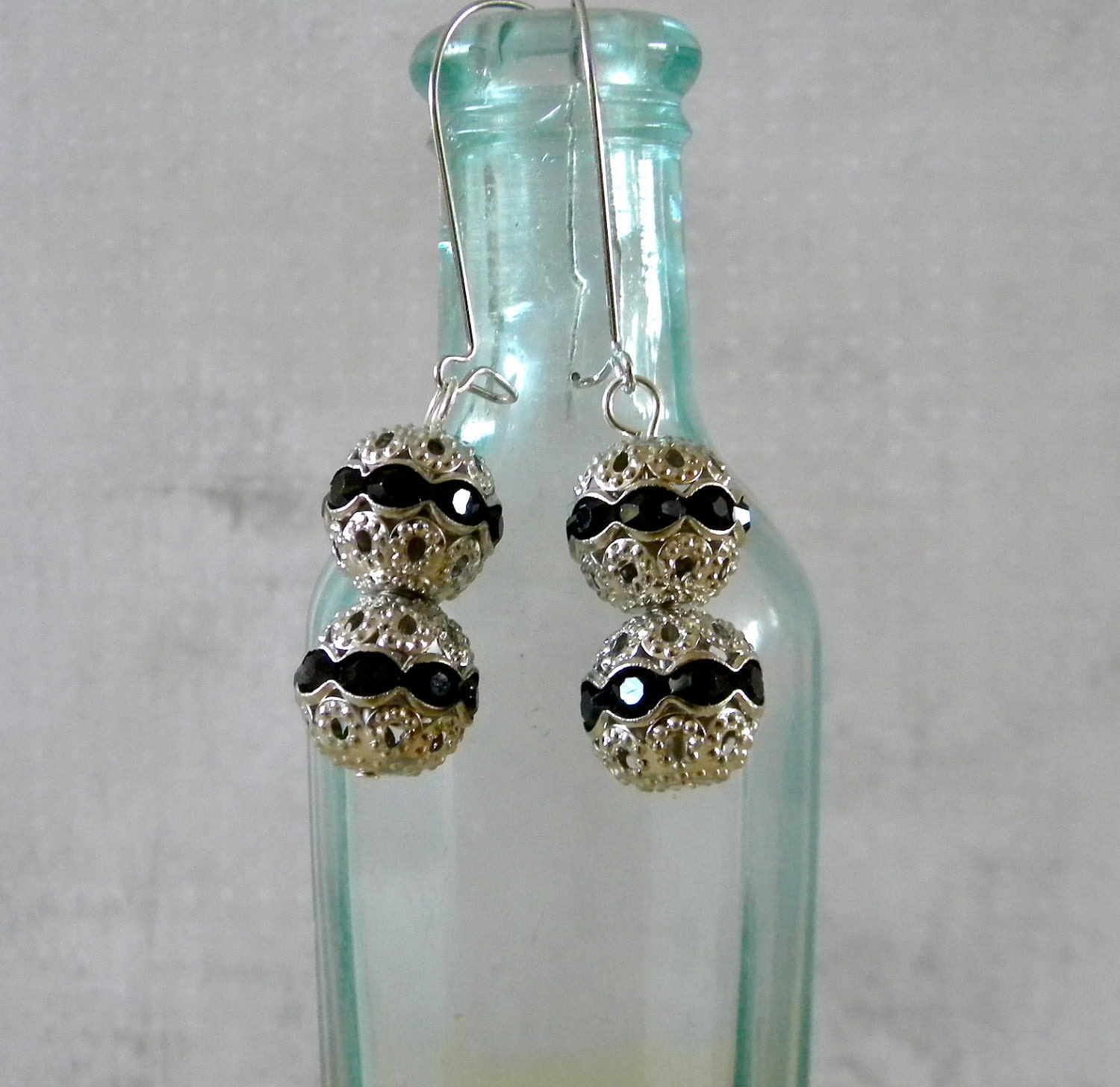 Holiday Earrings.  Black and Silver.