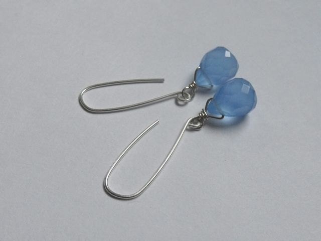 Blue Chalcedony Tear Drop Briolette Dangle Earrings in Sterling Filled