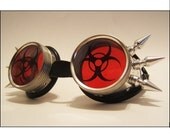 Red Steampunk Cyber Goth Motorcycle Goggles with Spikes