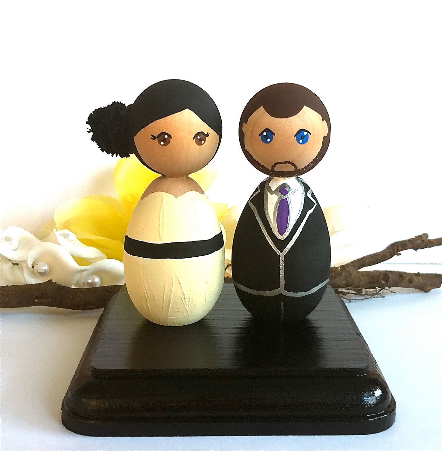 Kokeshi Dolls Wedding Cake Toppers Custom Bride Groom Wood Peg Japanese Style Anime Personalized Keepsake Collectable Painted Cute Figurines