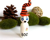 Halloween Ornament Boo Mr Ghost or Pendant Wooden Wood Peg Doll Halloween Decoration Decor Halloween Cake Topper Cute Holiday Ornament