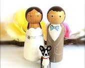 Personalized Wedding Cake Toppers with Pet Natural Wood Peg Dolls Custom Cake Topper Keepsake Anniversary Decor Party Family Bridal