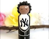 Custom Birthday Cake Topper Sports Themed Birthday Wood Peg Doll Boys Ornament Man Cave Yankees Baseball Football Soccer BasketBall