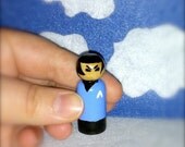 Mini Spock Star Trek Star Treck Wood Peg Doll Wooden Toy Miniature Collectable Birthday Cupcake Cake Topper Play Geekery Fans Nerds Gift