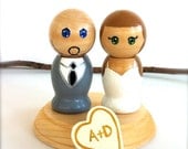 Wedding Cake Toppers Bride and Groom Kokeshi Doll Custom Personalized Initial Heart Wood and Stand Japanese Style Doll Hand Painted Cute