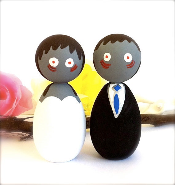 Custom Zombie Wedding Cake Toppers Kokeshi Doll Halloween Table Centerpiece Birthday Cake Topper Wooden Peg Japanese Style Doll Anime