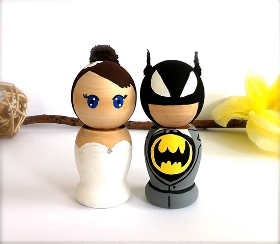 Kokeshi Superhero Wedding Cake Topper Custom Superhero Kokeshi Wood Peg Doll Hero Collectable Bridal Shower Gift Comic Books Character