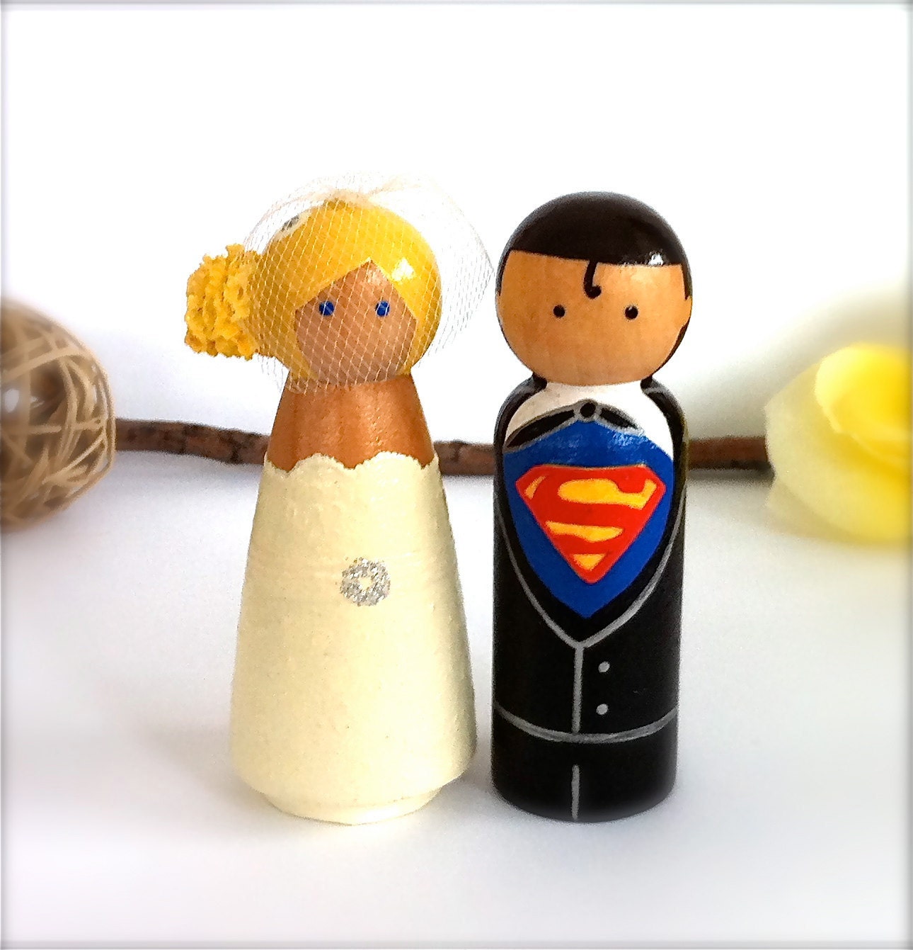 Clark Kent and Lois Lane SUPERMAN Wedding Cake Topper Superman Cake Topper  Superman Topper Superman Wedding Cake Toppers Peg Doll Cute