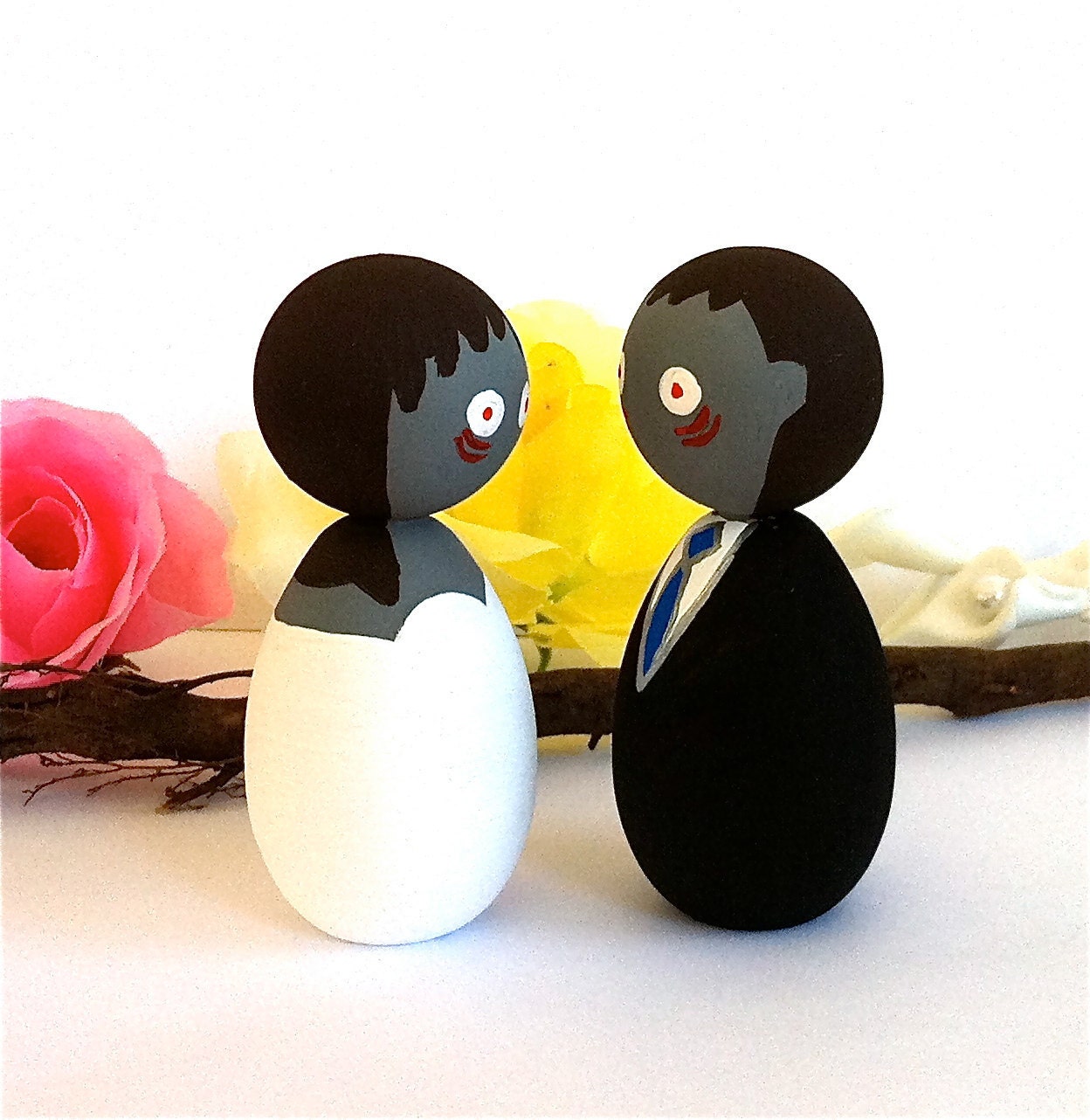Custom Zombie Wedding Cake Toppers Kokeshi Doll Halloween Table Centerpiece Birthday Cake Topper Wooden Peg Japanese Style Doll Anime