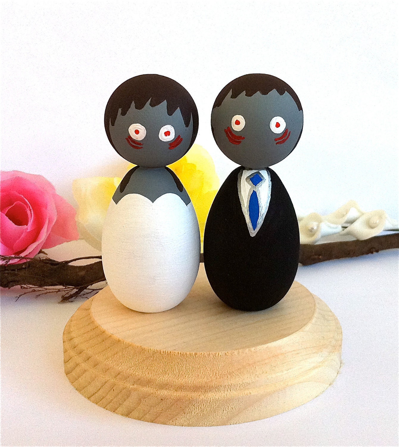 Custom Zombie Wedding Cake Toppers Kokeshi Doll Halloween Table Centerpiece Birthday Cake Topper Wooden Peg Japanese Style Doll Anime