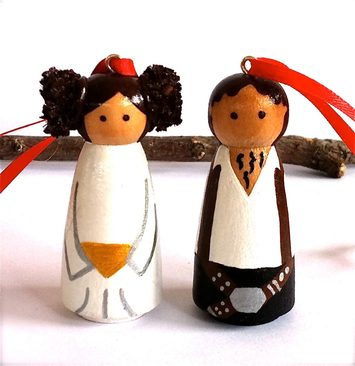 Star Wars Ornaments Princess leia and Hans Solo Mini Christmas Tree Ornaments Geekery Cute Hand Painted Wooden Wood Peg Dolls Peggies Sci Fi