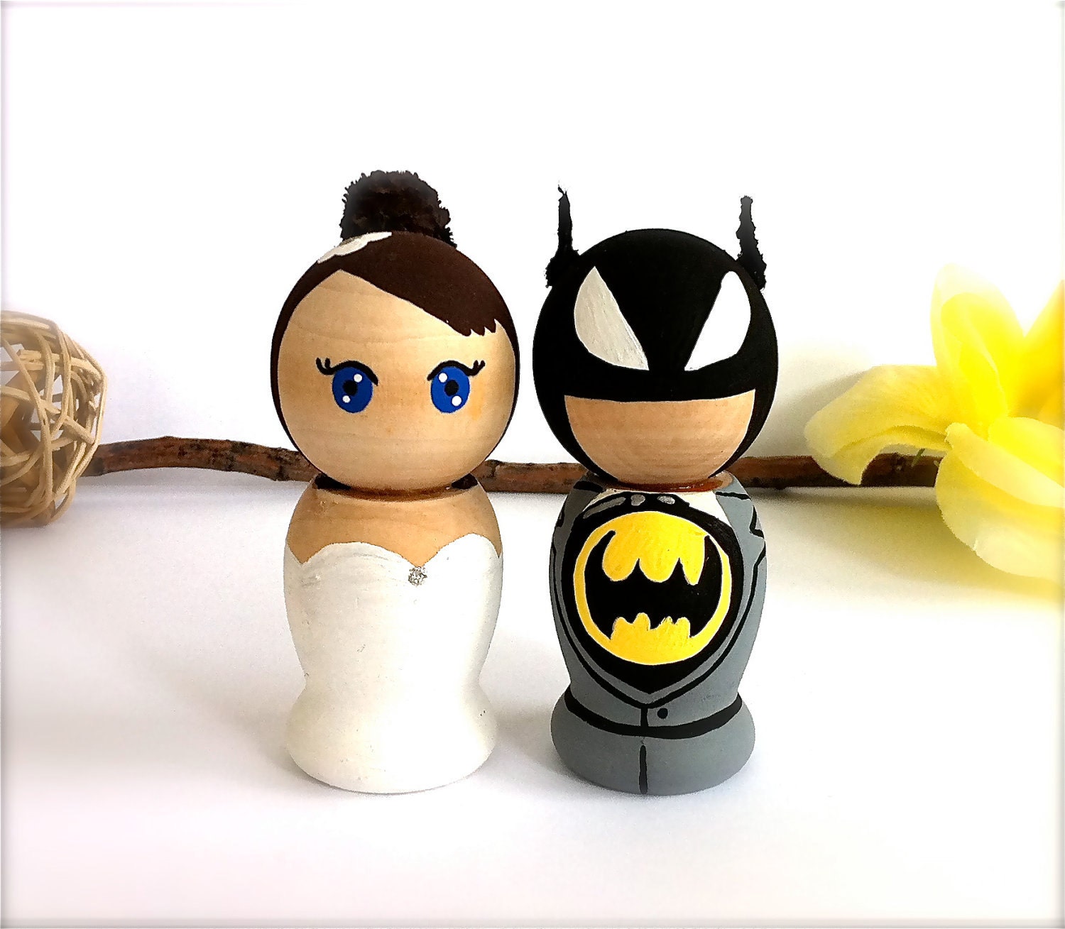 Kokeshi Superhero Wedding Cake Topper Custom Superhero Kokeshi Wood Peg Doll Hero Collectable Bridal Shower Gift Comic Books Character