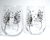 Wine Glasses Hand Painted Glassware Dandelion Collection, Set of 2