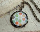 Glass pendant necklace --Polka dots
