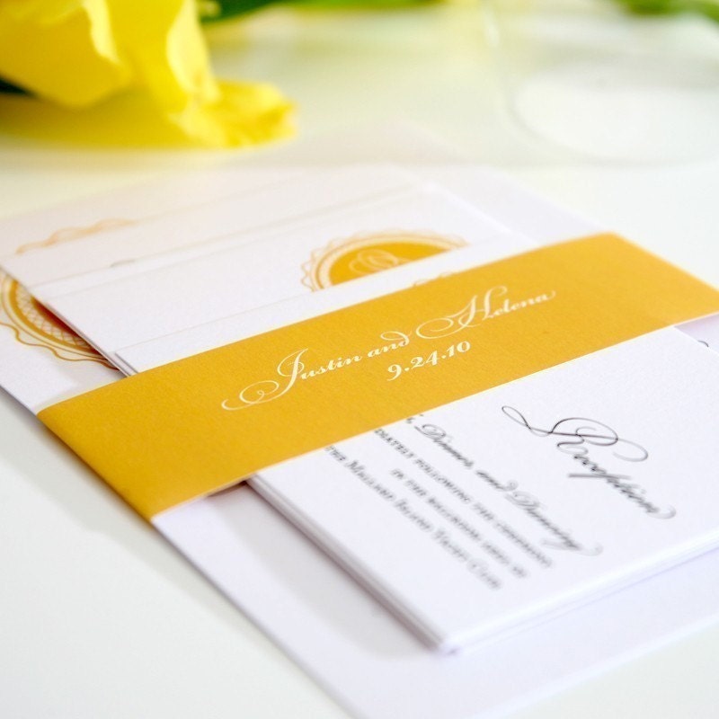 Medallion Monogram Wedding Invitations in Yellow - Sample