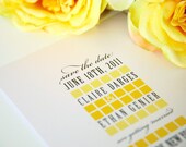 Contemporary Chic Save the Date in Yellow and Grey for a Classy, Upscale Wedding - Modern Squares Deposit