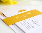 Medallion Monogram Wedding Invitation Suite in Golden Yellow on Pearl Shimmer Luxury Cardstock - Sample