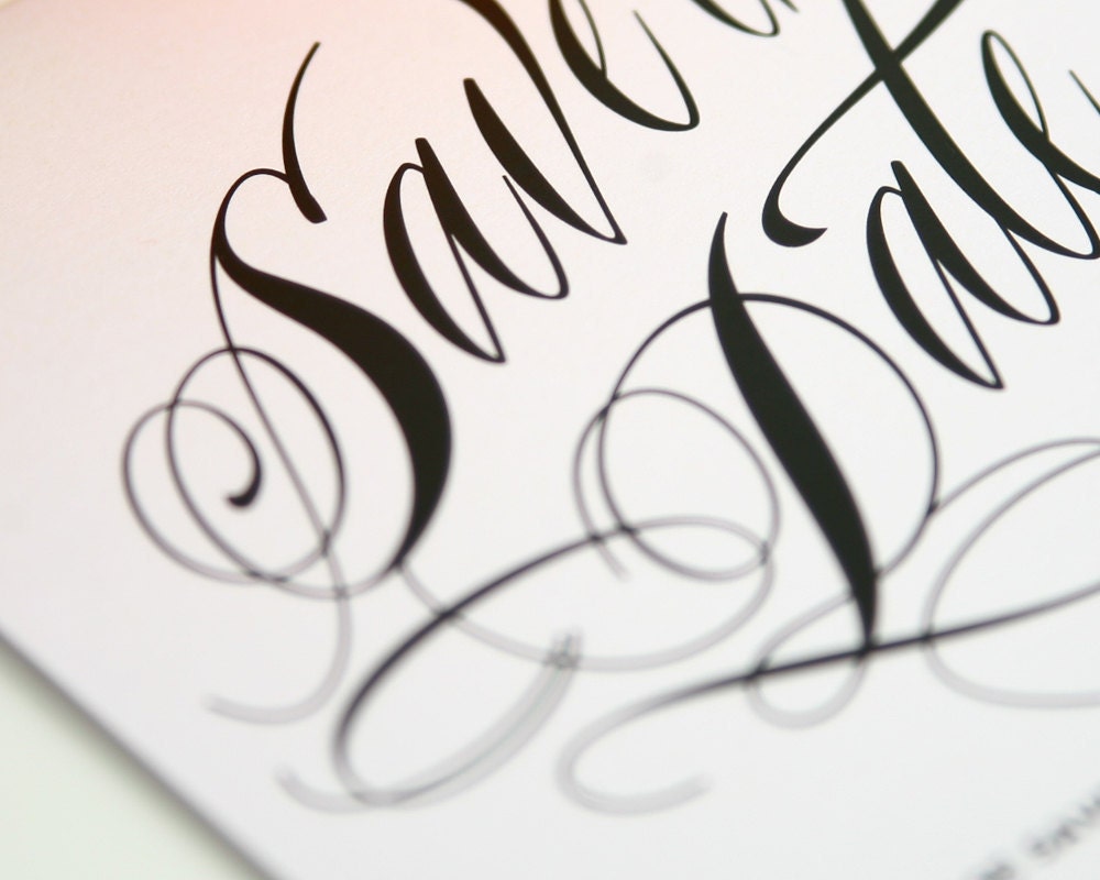 Wedding Save the Date in Black and White with Calligraphy Script for a Modern, Contemporary, Unique Wedding - Ravishing Script Sample