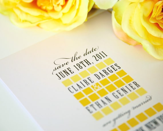 Contemporary Chic Save the Date in Yellow and Grey for a Classy, Upscale Wedding - Modern Squares Deposit