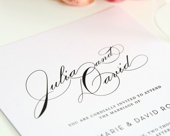 Wedding Invitation Suite - Vintage Glam Design - Modern, Vintage, Hollywood 1940s Wedding Invitation with Large Names in White - Sample Set