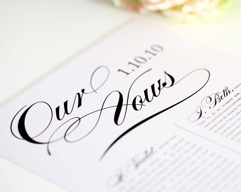 Custom Wedding Vows Keepsake, 8x10" Print for Framing, First Anniversary Gift
