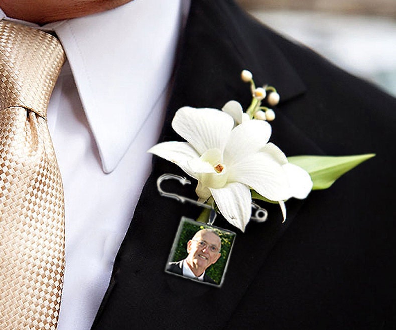 Boutonniere Charm Lapel Pin Memorial Charm Custom Photo Keepsake Groom