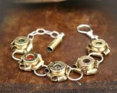 Bullet Bracelet, Brass 45 ACP Casing Rosettes with Swarovski Crystals, Sterling Silver Links