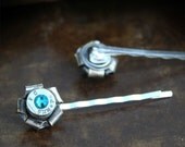 Bullet Rosette Hairpins, Brass or Nickel Luger 9mm,  Swarovski Crystals, X2