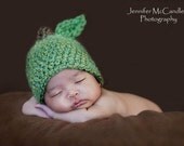 Crochet Baby Green Apple Hat, Custom Made Boy Girl Newborn to 3-6 Months Handmade Beanie Photo Photography Prop Shower Gift