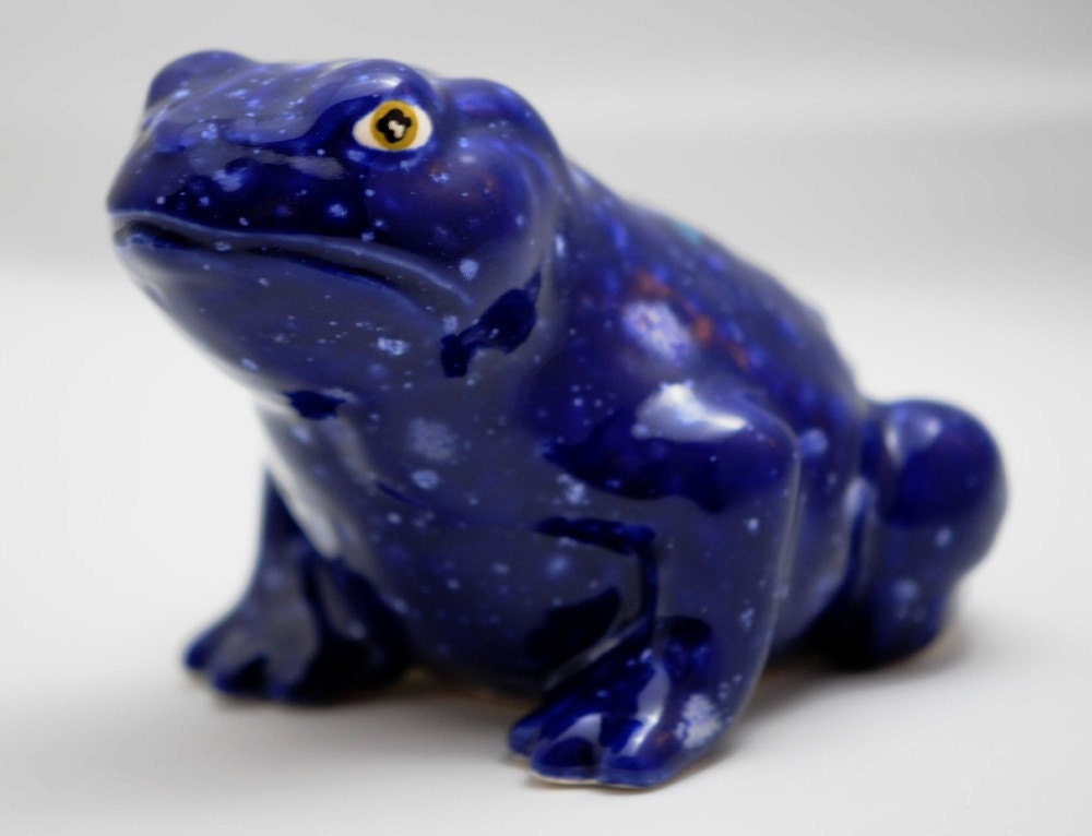 Toadly Unique Gift Handmade Ceramic Sapphire Blue Toad Gift Wrap Included