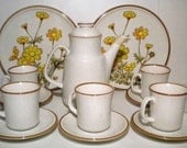 Vintage 70s Mikasa Natural Beauty Coffee Pot  5 Cups 5 Saucers 2 Dinner Plates Hot Beverage Serving Set 13 Piece Set