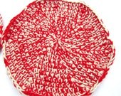 Crocheted Pot Holders or Trivets in Red and Tan