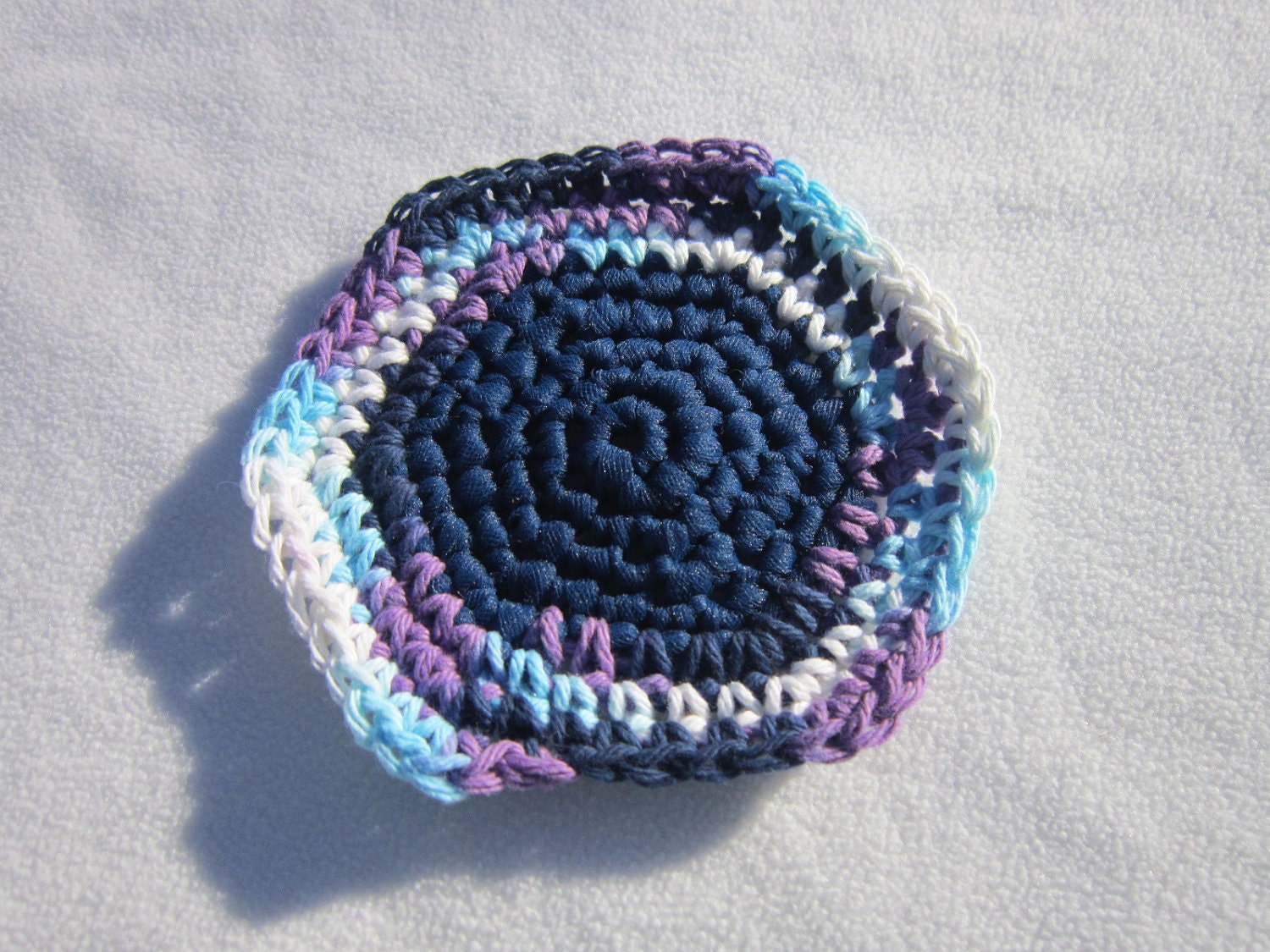 Crocheted Kitchen Scrubbie Cotton and Nylon Tulle in Blue and Purple
