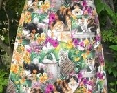 Cat Skirt / Cats in the Garden Aline Skirt with Pockets - Waist 29