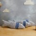 Plush Fish Ornaments - Bathroom decor - Upcycled Wool in Grey & Blue Embroidered Stripe - Set of 3
