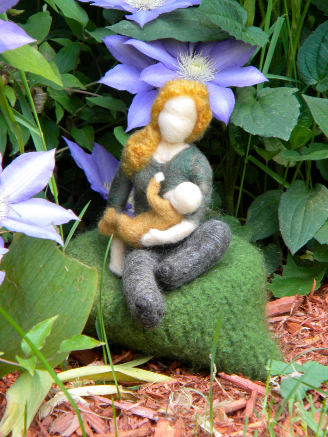 Needle Felted Mother nursing baby.  "Anywhere with you."