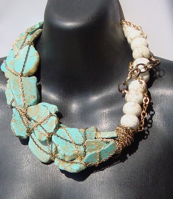 Thoe- Turquoise Slabs and Chain Necklace by Ashlee Collection on Etsy