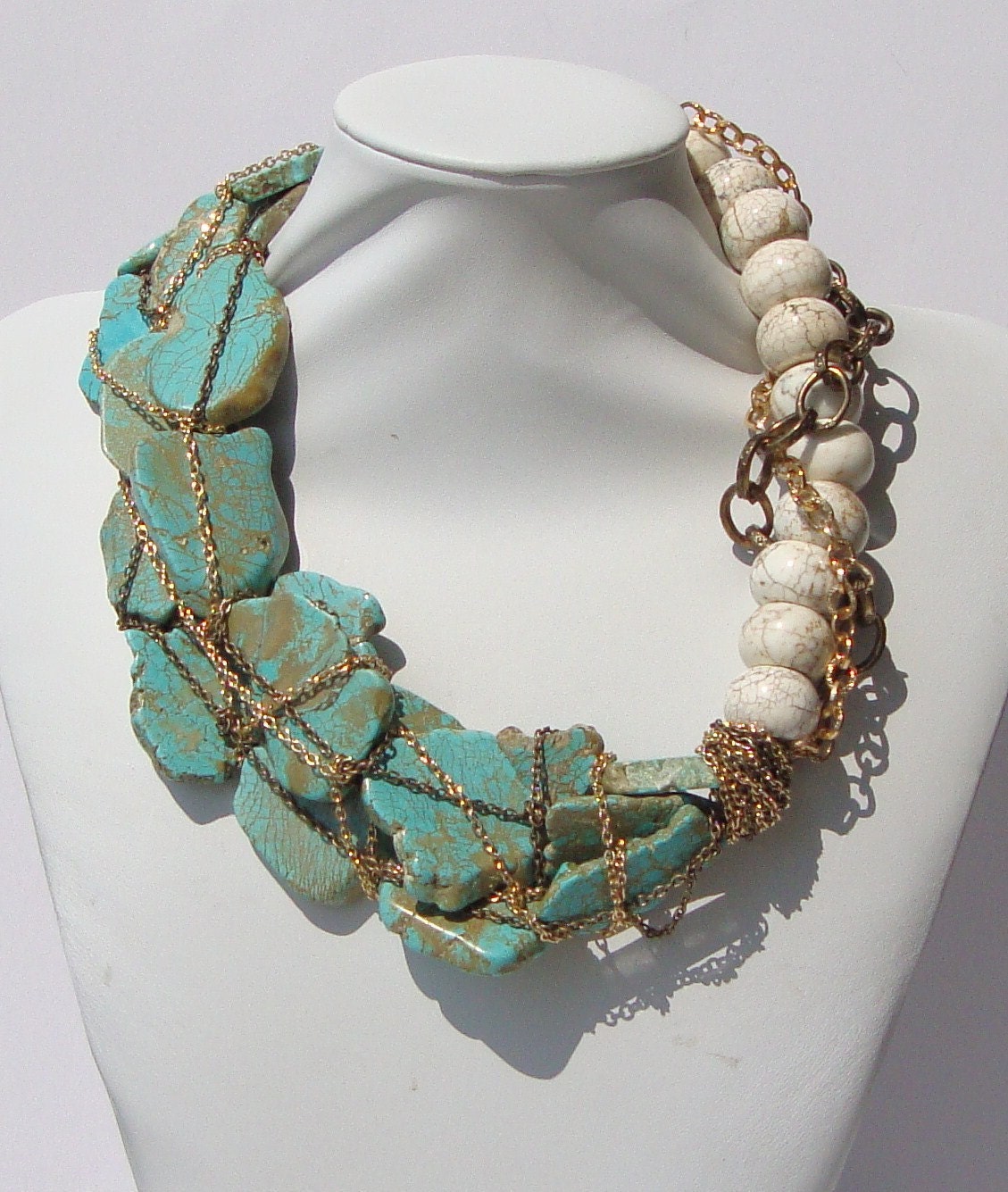 Thoe- Turquoise Slabs and Chain Necklace by Ashlee Collection on Etsy