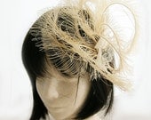 Ivory Peacock feather wedding fascinator - bridal accessories- MYRA design Custom Colors available - CHOOSE comb, headband or alligator clip