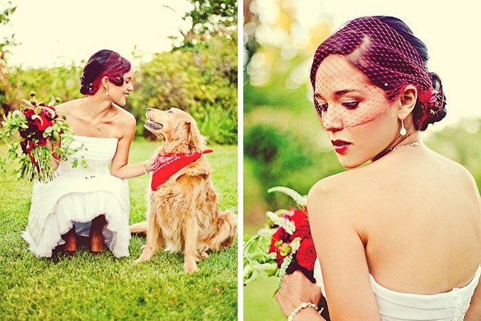 Birdcage Bandeau Style Veil (RED) -  OTHER colors available See our selection
