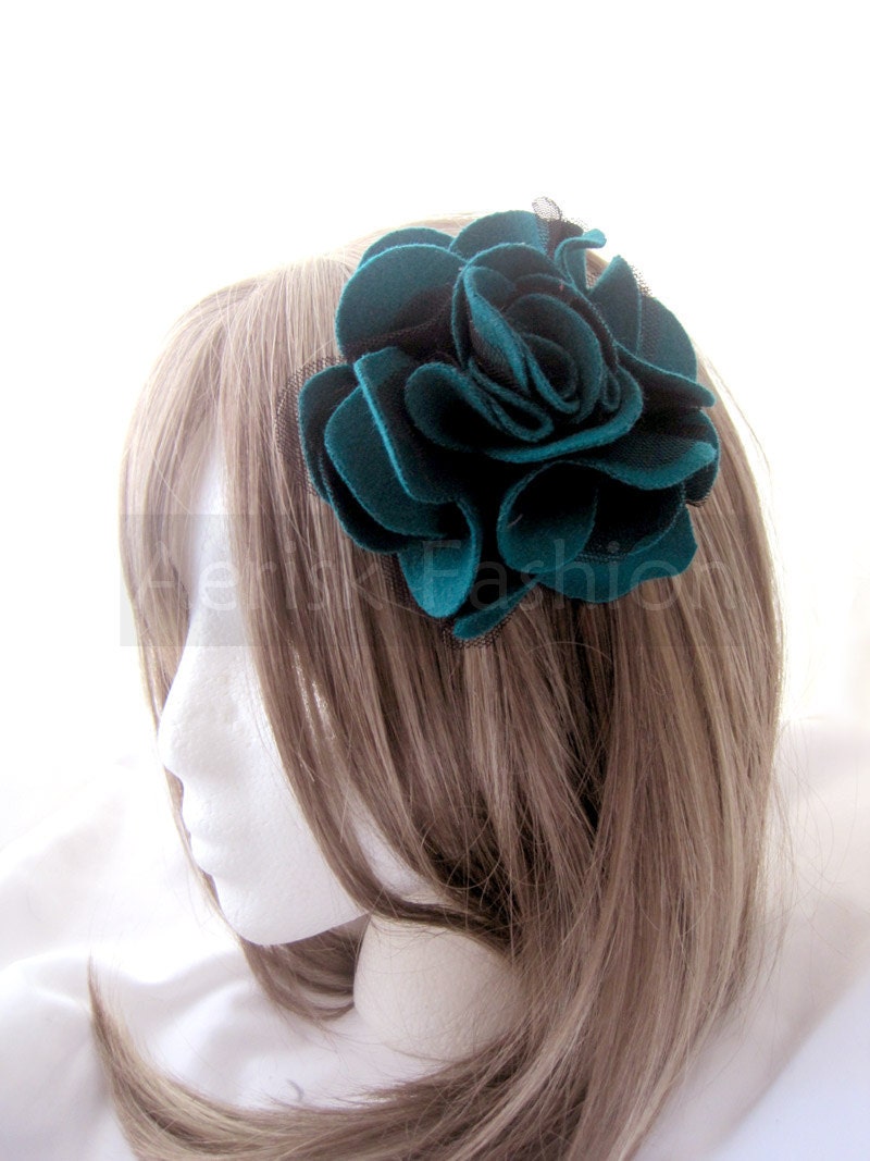 Teal Green Flower Fascinator -  INA Design Felted Wool Flower hair clip and brooch - CHOOSE headband, comb,  or hair clip