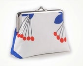 Cute kiss lock purse with Marimekko style cherry tree and 6 inch frame