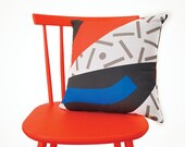 Blue and red abstract cushion cover 17" x 17"