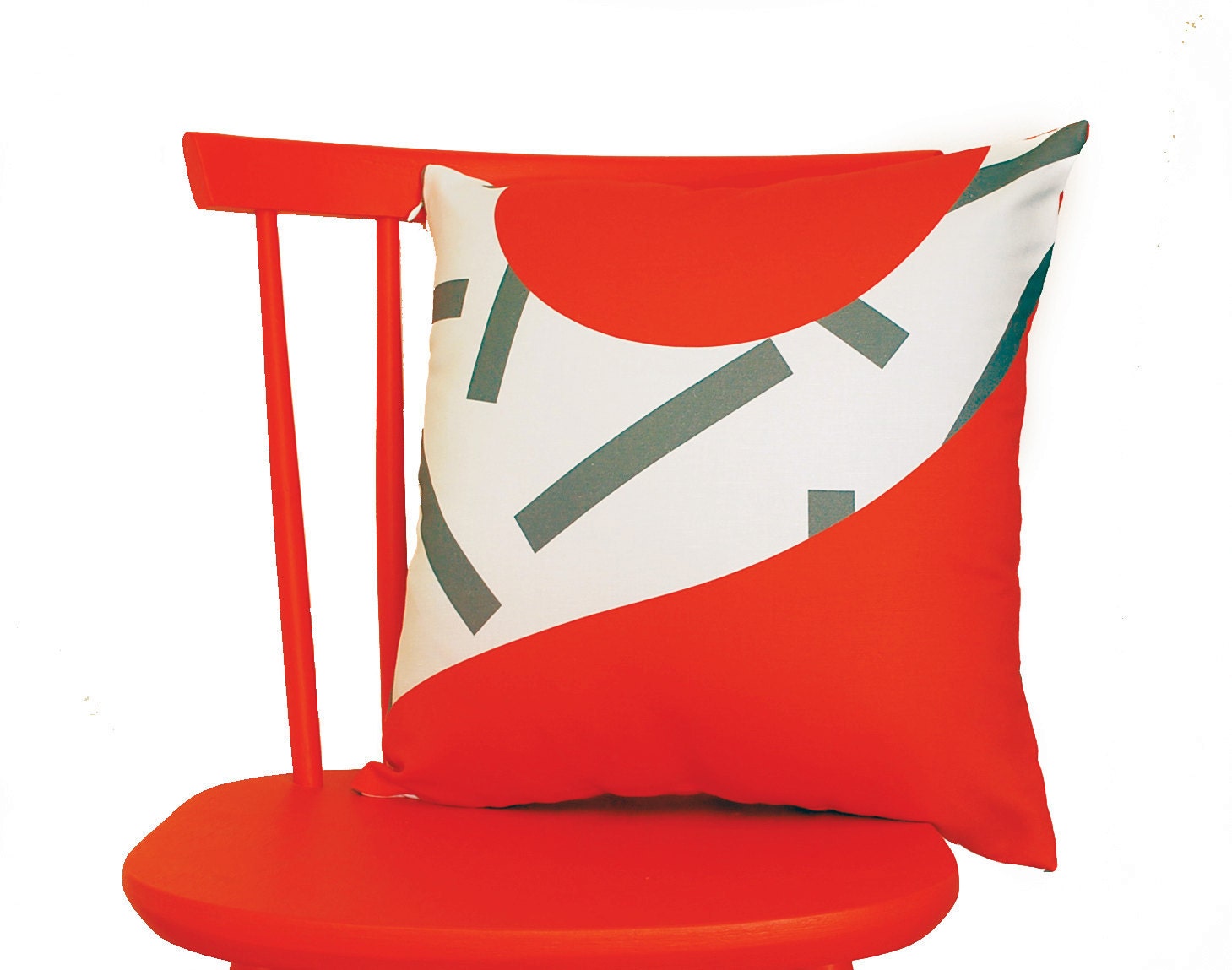 Abstract cushion with red semi-circle 17"x17"